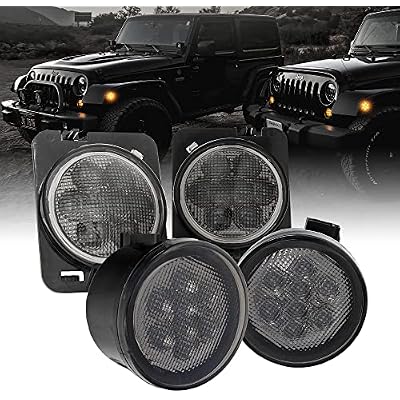 TRUE MODS Front LED Turn Signal & Side Marker Light Replacement for Jeep Wrangler [Smoked Lens] [Amber] LED Light Kit Compatible with 2007-2018 Jeep Wrangler JK 07-18 & Unlimited JKU Accessories