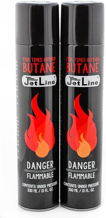 Jetline 5X Refined Premium Butane 330ml / 13 fl.oz Can - High Performance, High Altitude, Stronger Flame - Lighers, Accessories, Cigar, Smoking (2)