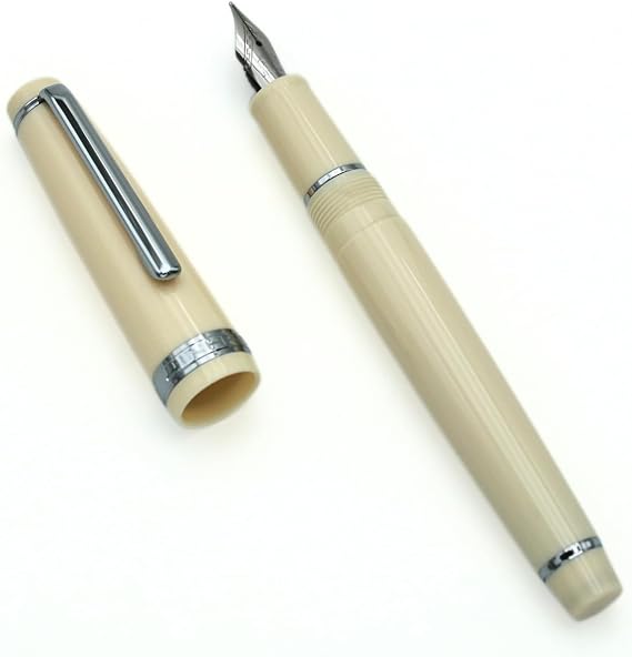 82 Fountain Pen - Iridium Medium Nib with Ink Converter | Acrylic Material Pen Barrel,Ivory White,Silver Trim