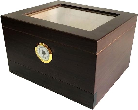 Sikarlan Cedar Camlı Çekmeceli Puro Kutusu Humidor Kahve 40s