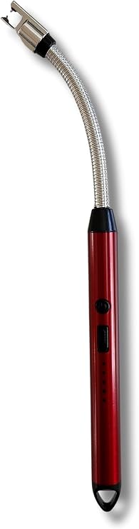 Electric Rechargeable Lighter with Flexible Long Neck - USB Powered - LED Battery Display - for Candles, Camping, and More (Candy Apple Red)