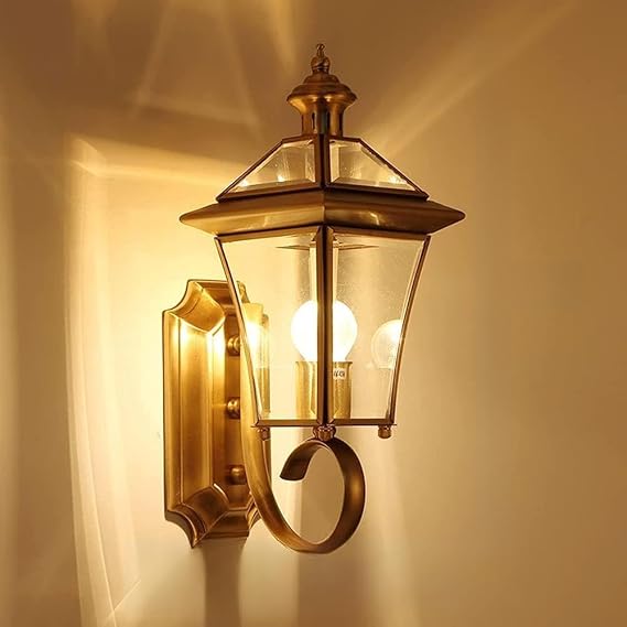 Vintage Outdoor Wall Light Sconce Waterproof Outdoor Lighting Fixtures Outdoor Brass Light Glass Rustic Led Wall Lantern E27 Antique Villa Patio Park Garden Lights (Color : Transparent) [Energy Class A]