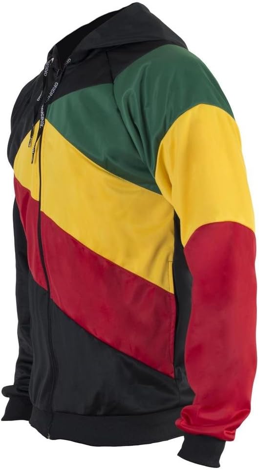 JL Sport Jamaican Reggae 3 Coloured Striped Hooded Capoeira Zip-up Jacket Tracksuit XL Multicoloured