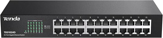 Tenda 24 Port Gigabit Ethernet Switch | Rackmount Network Switch | 24*10/100/1000Mbps Shielded Ports | Unmanaged | Plug & Play | Traffic Optimization | Metal Case | Quiet for Small Business (TEG1024D)