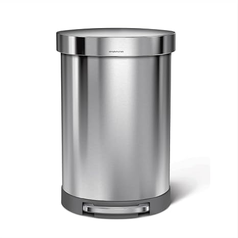 simplehuman Semi-Round Step Can, 60L / 15.9 Gallon Large-Capacity Kitchen Trash Can, Liner Rim, Liner Pocket, 150,000-Step Pedal, Lid Shox Silent Close, Brushed Stainless Steel