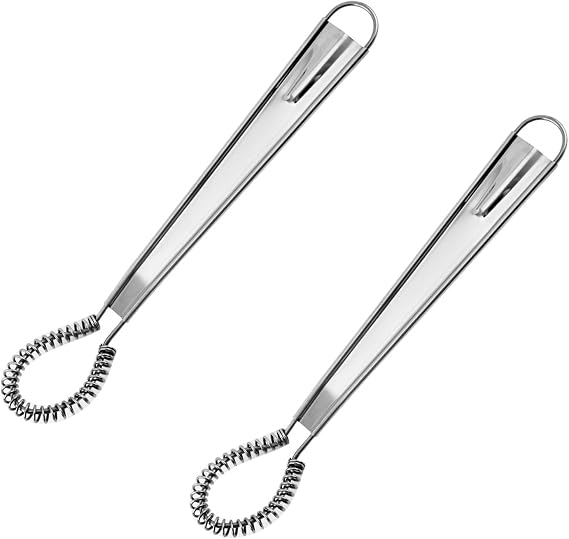 2 Pcs Stainless Steel Egg Whisk Mini Handheld Egg Whisk Beater Set Manual Spring Coil Wire Whisk Blender Small Hand Whisker Egg Stirrer for Kitchen Cooking Baking Mixing Beating