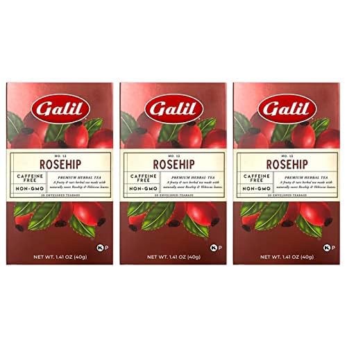 Galil Rosehip Tea Caffeine-Free Herbal Tea, Certified Kosher Tea Non-GMO Rosehip Teabags 20 Count, 60 Tea Sachets Total Pack of 3
