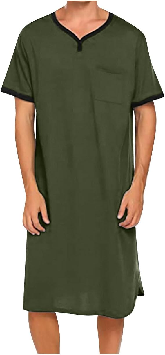 Men's Night Shirts for Sleeping Henley Neck Nightshirt Short Sleeve Big and Tall Loose Night Shirts Sleepwear