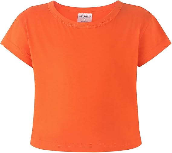 Noomelfish Girls Short Sleeve Crop Tops Kids Summer Dance Cropped T-Shirts (5-14 Years)