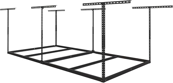 4x8ft Overhead Ceiling Garage Storage Rack, 600LBS Capacity, Black | Wooden Decking Not Included, Adjustable Ceiling Dropdown, Heavy Duty Metal Rack, Reinforced Frame, Rust Protection