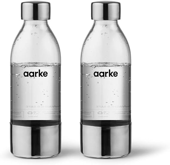 Aarke 2er-Pack Kleine PET-Flaschen für Wassersprudler Carbonator 3 BPA-frei mit Details in Edelstahl 450ml