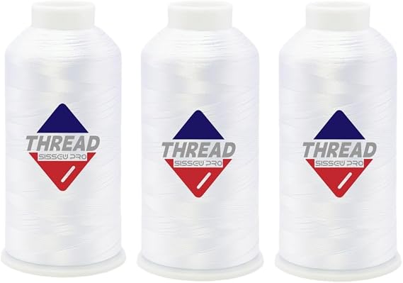 Sissewpro 40WT Machine Embroidery Thread 3 Big Spool (5,000M Each 15,000M Total) 3 x White Polyester Embroidery Machine Thread 120D/2 for Commercial & Home Embroidery Machines