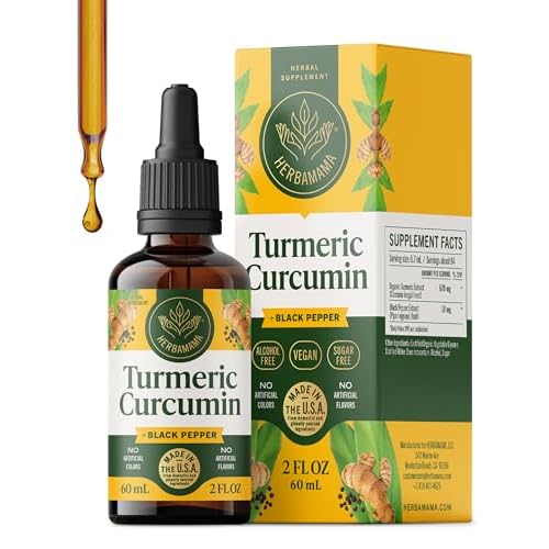 HERBAMAMA Liquid Turmeric Drops - Vegan Uric Acid & Digestive Support with Pure Turmeric Curcumin with Black Peppe Extract - Non-GMO, Alcohol & Sugar-Free Antioxidant Supplement - 28-Day Supply