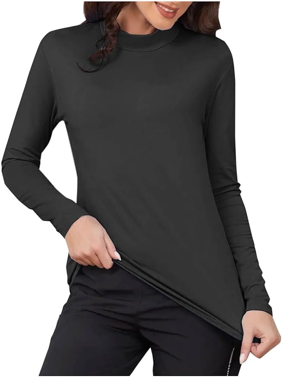 Womens Fleece Lined Undershirts Long Sleeve Crew Neck Thermal Basic Tops Fall Winter Slim Shirts Base Layer Clothes