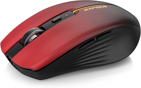 RAPIQUE Bluetooth Wireless Mouse, BT1/BT2+2.4G Tri-Mode, Red Gradient | 3-Device Switching, USB-C Rechargeable, Quiet Clicks, 800/1200/1600 DPI, 6 Buttons, Ergonomic Grip, For Laptop, MacBook, PC