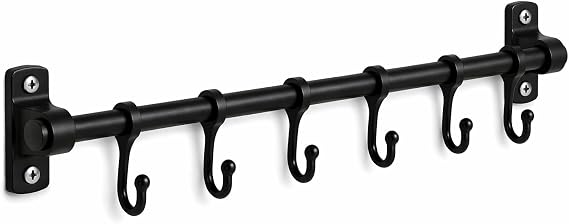 Orret Home 6 Kancalı Duvar Askısı Siyah Metal Askılık – Yapışkanlı ve Vidalı Montaj Seçeneği, Çok Amaçlı Fincan Askısı, Mutfak Banyo Kapı Arkası Askılık, Havluluk, Anahtarlık Organizer 50 cm
