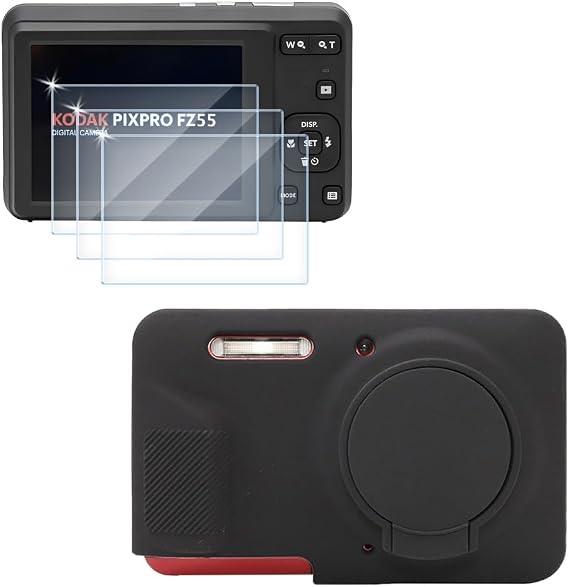Screen Protector for Kodak PIXPRO FZ55 Camera and Soft Silicone Case Cover