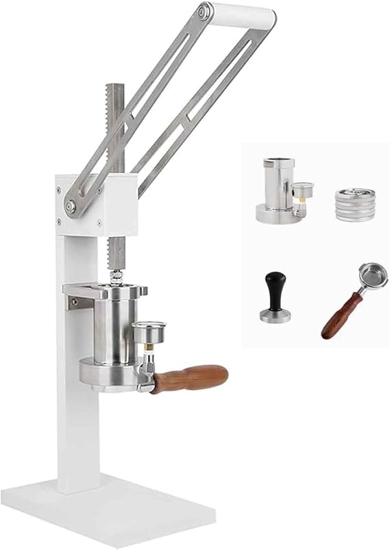 Manual Lever Espresso Maker,Espresso Press Machine with Oil Pressure Gauge,Piston Core, and Preheat Function,Espresso Coffee Maker,For Home, Outdoor, Camping(White)