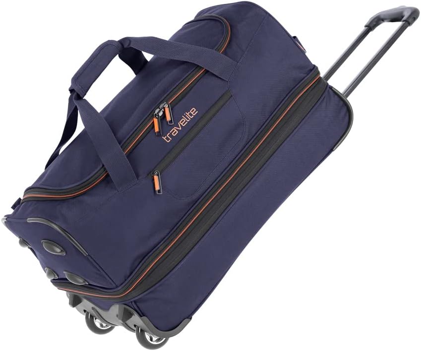 travelite trolley travel bag with wheels medium size, expandable trolley , BASICS, soft luggage travel case with expandable fold, 55 cm, 51 - 64 l