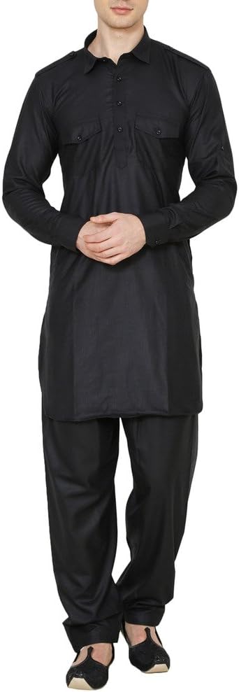 Royal Kurta Men's Linen Pathani Suit XX-Large Black