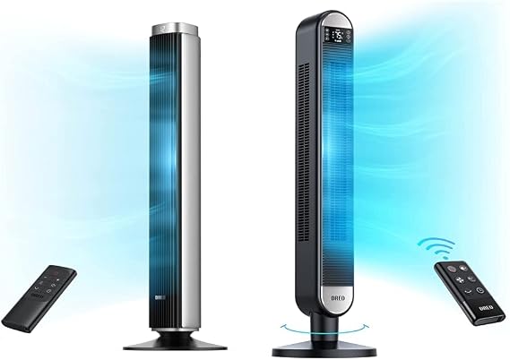 Dreo 42'' Pilot Pro Tower Fan with Remote, Black (DR-HTF005) & Tower Fan with Remote, 90 Oscillating Bladeless Fan, 42 Inch, Quiet with 6 Speeds, Large LED Display