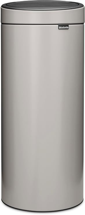 Brabantia 30L Kitchen Touch Bin New (Soft Grey) Removable Lid, Soft-Touch Open, Easy Clean Rubbish Waste Bin + Brabantia Bin Liners