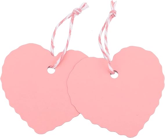 jijAcraft 100Pcs Pink Gift Tags, Heart Paper Tags with String, 2.2 x 2.4Inch Blank Mothers Day Tag, Party Favors Hangtag, Gift Wrapping Tag for Birthday, Baby Shower, Wedding