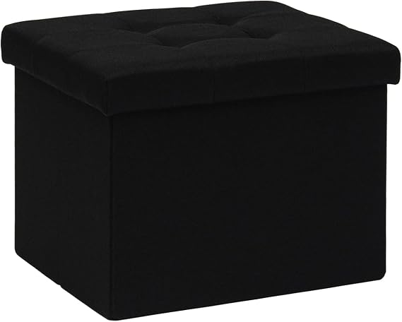 B FSOBEIIALEO Storage Ottoman, 16.5" Linen Folding Ottomans, Black