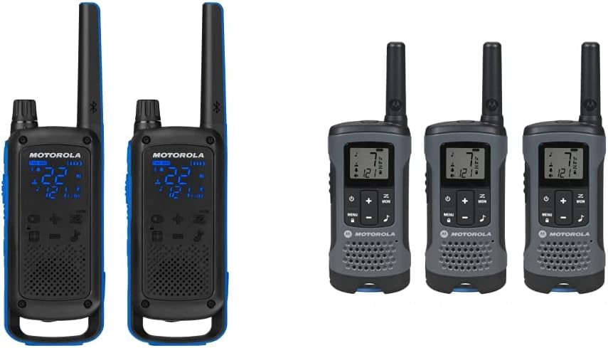 Motorola Talkabout T800 Two-Way Radios, 2 Pack, BlackBlue & Motorola T200TP Talkabout Radio, 3 Pack