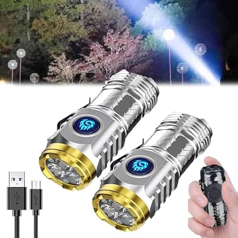 German Three-Eyed Monster Mini Flashlight - Thumb Light With Pen Clip, Super Power, Multi-Functional, Steel, High Lumen, Rechargeable, Waterproof (Silver 2PCS)