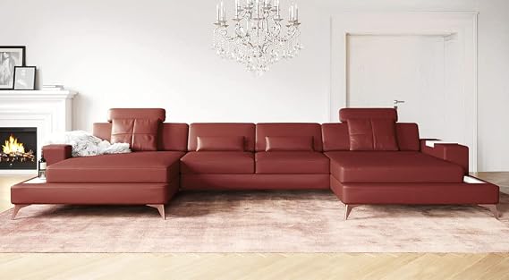 Big Sectional Chaise Sofa Leather Couch LED Sofa Furniture red Leather - BULLHOFF by Giovanni Capellini