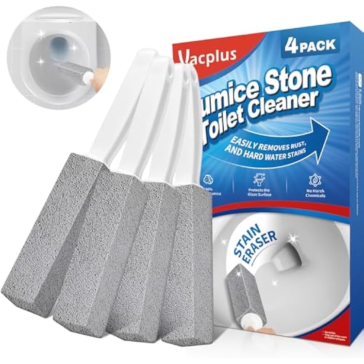 Vacplus Toilet Brush - Toilet Bowl Cleaners with Extra Long Handle, 100% Pumice Stone for Toilet Cleaning, Remove Limescale, Rust, Cleaning Supplies for Toilet, Pool, Bathroom, Sink, 4 Pack