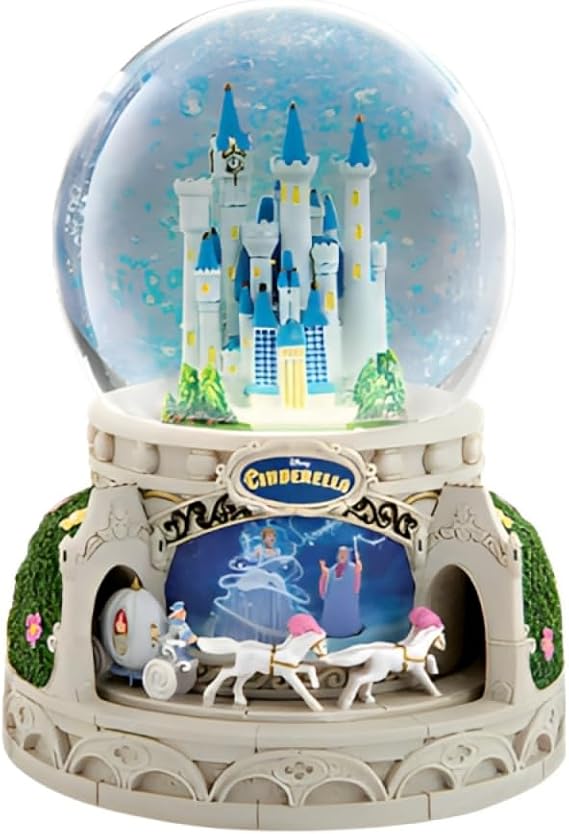 The Bradford Exchange Cinderella Illuminated Rotating Glitter Globe Enchanting Transformation Scene with Castle Pumpkin Carriage and Music Officially Licensed Collectible 7-inches
