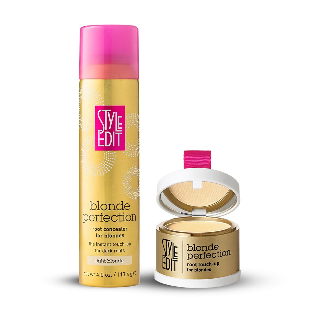 Style Edit Root Concealer Spray & Powder, Instantly Covers Gray Roots, Light Blonde & Blonde, Mineral Oil, Petrolatum, Paraben, Peroxide Free, Cruelty Free