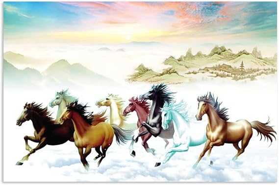 Eight Running Horses,running White Horse Animals Canvas Painting Wall Art,running Horses Wall Art,running Horses Poster,eight Horses Painting,horses Painting (12x18inch(30x45cm),Unframed)