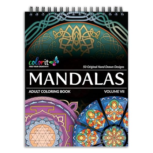ColorIt Mandalas Volume VII Spiral Bound Adult Coloring Book with 50 Mandala Patterns for Relaxation and Stress Relief - Includes Perforated Pages, Thick Paper, Hardback Covers, and Blotter Page