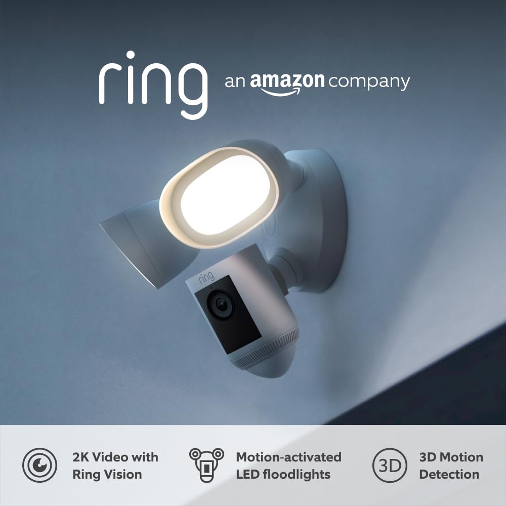Ring Floodlight Cam Wired Pro | Outdoor Security Camera with 2K Video with Ring Vision, 3D Motion Detection, Bird's Eye View, alternative to CCTV system | 30-day free trial of Ring Home | 2 Cameras