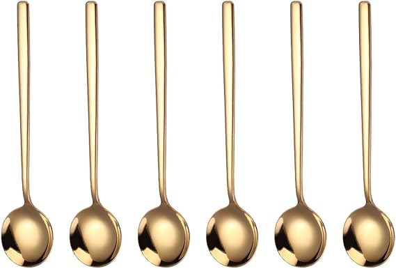 Spoons Cutlery, 18/10 Stainless Steel Korean Spoons 6 Pieces Soup Spoons (Gold)