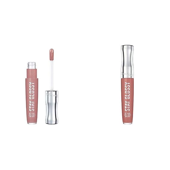 Rimmel Stay Glossy Lipgloss, Blushing Belgraves, 0.18 Fl Oz (Pack of 1) & Rimmel Stay Glossy Lip Gloss, Bare Minimum, Pack of 1