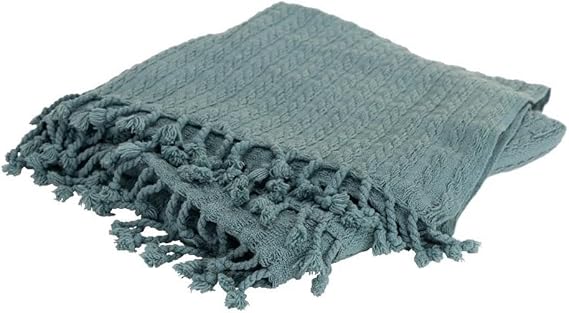 Rizzy Home Cable Knit 50" x 60" Cotton Throw in Teal