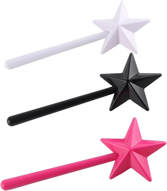 Magical SaltPepper Shaker, 3Pcs Star Shaped Magic Wand SaltPepper Shakers Magic Stick Refillable Seasonings SpicesDispenser, Pink Black White