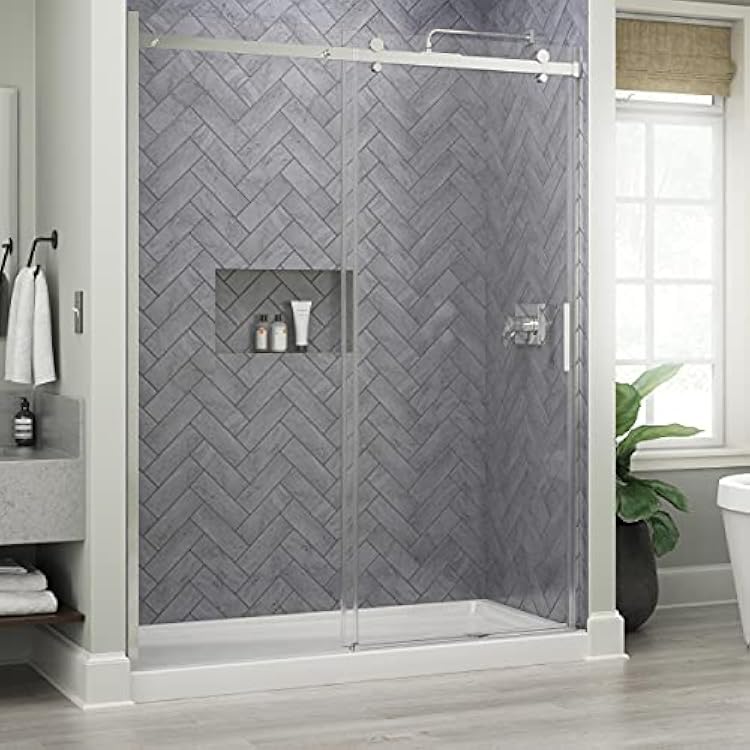 Delta Commix 60 in. x 76 in. Frameless Exposed Roller Sliding Shower Door in Chrome with 516 in. 8mm Tempered Clear Glass, SDES860-PC-R
