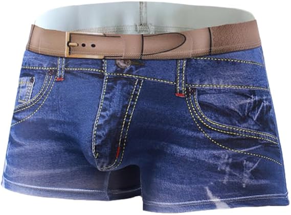 Men's Cotton 3D Denim Print Boxer Briefs Underwear Bulge Pouch Boxer Shorts Underwear