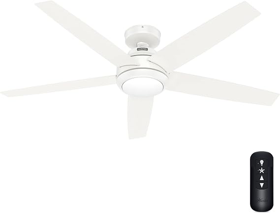 Hunter 52 inch Indoor Ceiling Fan with LED Light and Remote Control - White Ceiling Fan, Standard Mount, 5 Blades, For Bedroom, Living Room, or Kitchen, Quiet - Zayden 51697, Fresh White