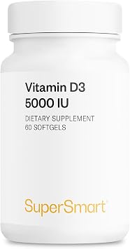 Supersmart - Vitamin D3 5000 IU per Day 125mcg - High Potency & Bioavailability - with Sunflower Oil | Non-GMO & Gluten Free - 60 Softgels