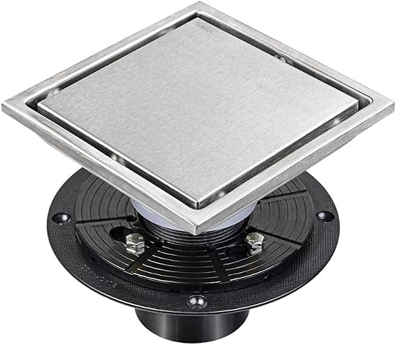 6 Inch Square Shower Drain Hair Catcher, Quadrilateral Shower Drain Cover with Flange, Removable 304 Stainless Steel Shower Drain, Hair Trap