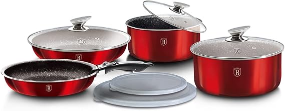 Berlinger Haus Cookware Pots and Pans Set 9 Piece, Kitchen Cookware Set with Detached Ergonomic Handle, Nonstick Pots and Pans Set with Glass Lids for Cooking