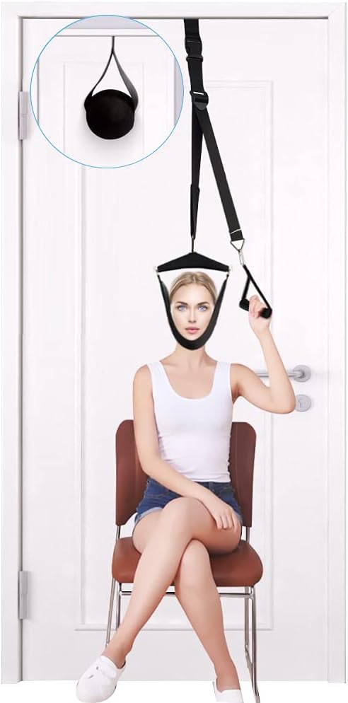 Cervical Neck Traction Device, Over Door Device for Neck Pain Relief, Neck Stretcher Home Physical Therapy for Arthritis, Disc Bulges and Spinal Decompression Black