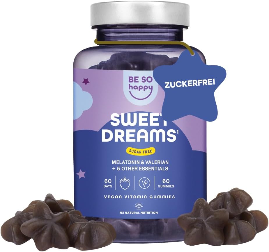 melatonin gummy bears for sleep with melatonin valerian passion flower chamomile lavender and vitamin b6 blueberry flavor 60 gummy bears vegan gluten- and lactose-free besohappy