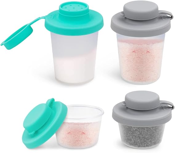SOPHICO 1.5 & 3.2oz Salt and Pepper Shaker,With Moisture Proof silicone lid | Moisture Proof Sinlicone Lids, Spice Shaker to go for Camping Travel Picnic Lunch Boxes